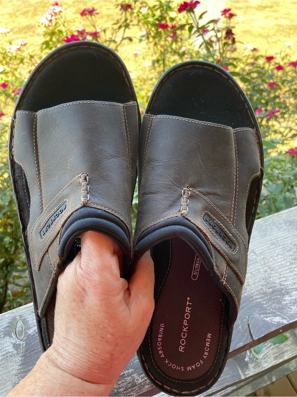 Rockport Men’s Dark Brown Leather Slide Sandals